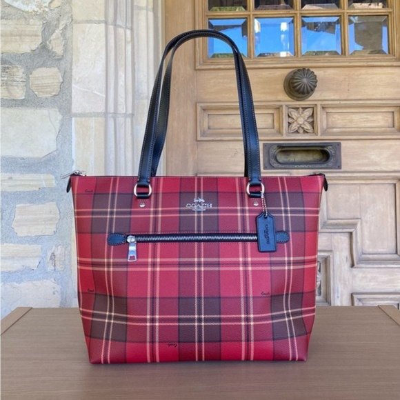 Coach Tartan plaid Signature gallery tote handbag purse Authentic NWT - Picture 1 of 7